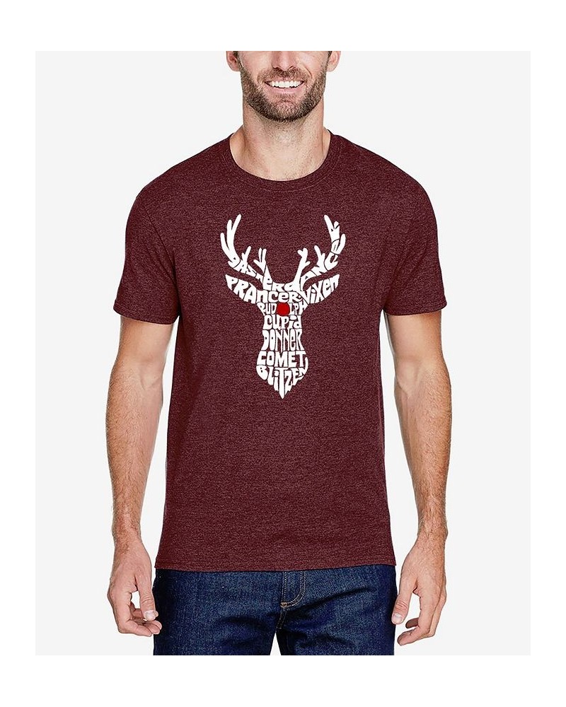 Men's Santa's Reindeer Premium Blend Word Art T-shirt Red $24.29 T-Shirts