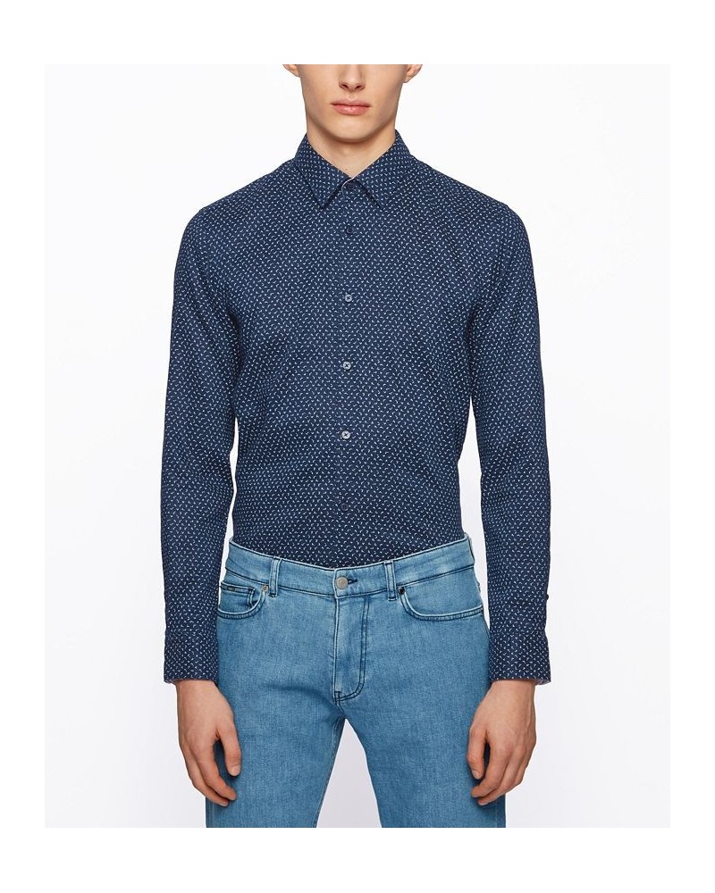 BOSS Men's Ronni Patterned Slim-fit Shirt Blue $48.75 Shirts