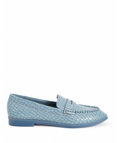 Women's The Geli Round Toe Loafer Flats Blue $47.52 Shoes