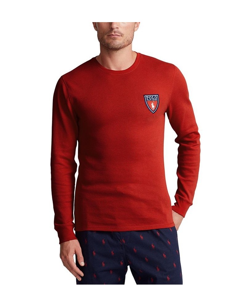 Men's Waffle-Knit Pajama Shirt w/ Ralph Lauren's Heraldic Crest Red $17.47 Pajama