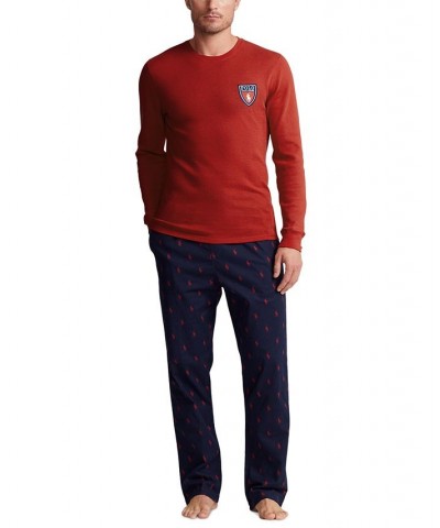 Men's Waffle-Knit Pajama Shirt w/ Ralph Lauren's Heraldic Crest Red $17.47 Pajama