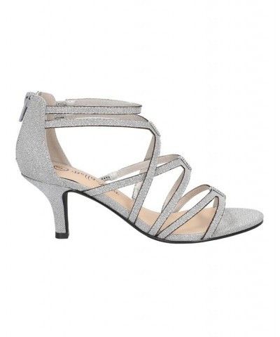 Women's Karlette Dress Sandals Silver Glitter Fabric $51.30 Shoes