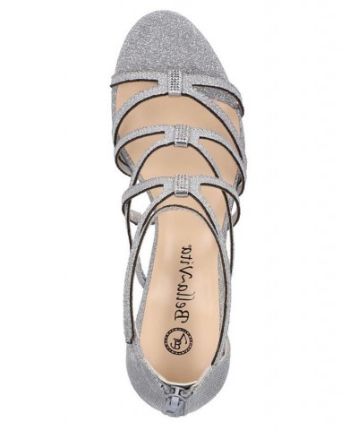 Women's Karlette Dress Sandals Silver Glitter Fabric $51.30 Shoes