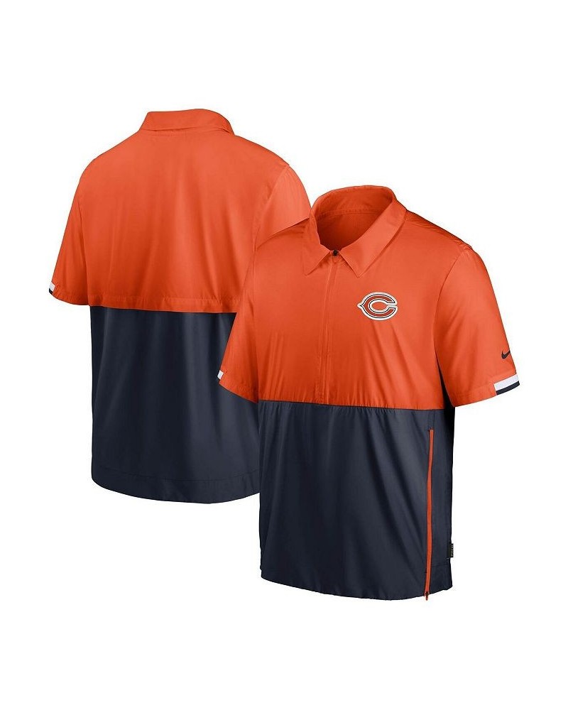 Men's Orange and Navy Chicago Bears Sideline Coaches Half-Zip Short Sleeve Jacket $36.00 Jackets