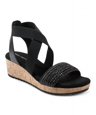 Women's Lorena Casual Strappy Wedge Sandals Black $41.58 Shoes