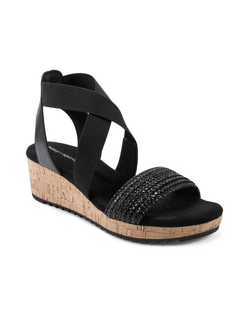 Women's Lorena Casual Strappy Wedge Sandals Black $41.58 Shoes