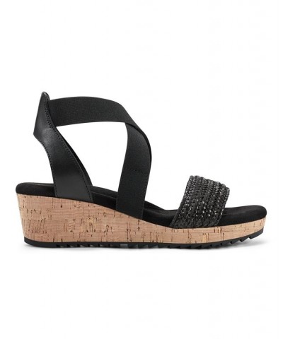 Women's Lorena Casual Strappy Wedge Sandals Black $41.58 Shoes