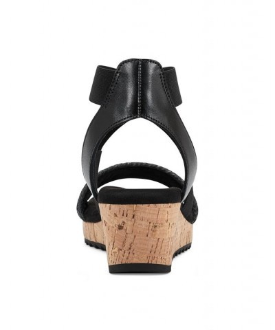 Women's Lorena Casual Strappy Wedge Sandals Black $41.58 Shoes