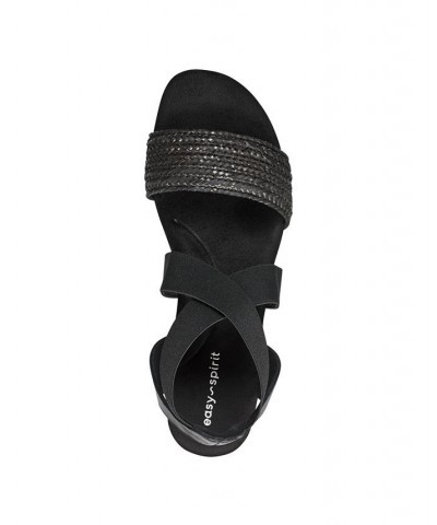 Women's Lorena Casual Strappy Wedge Sandals Black $41.58 Shoes