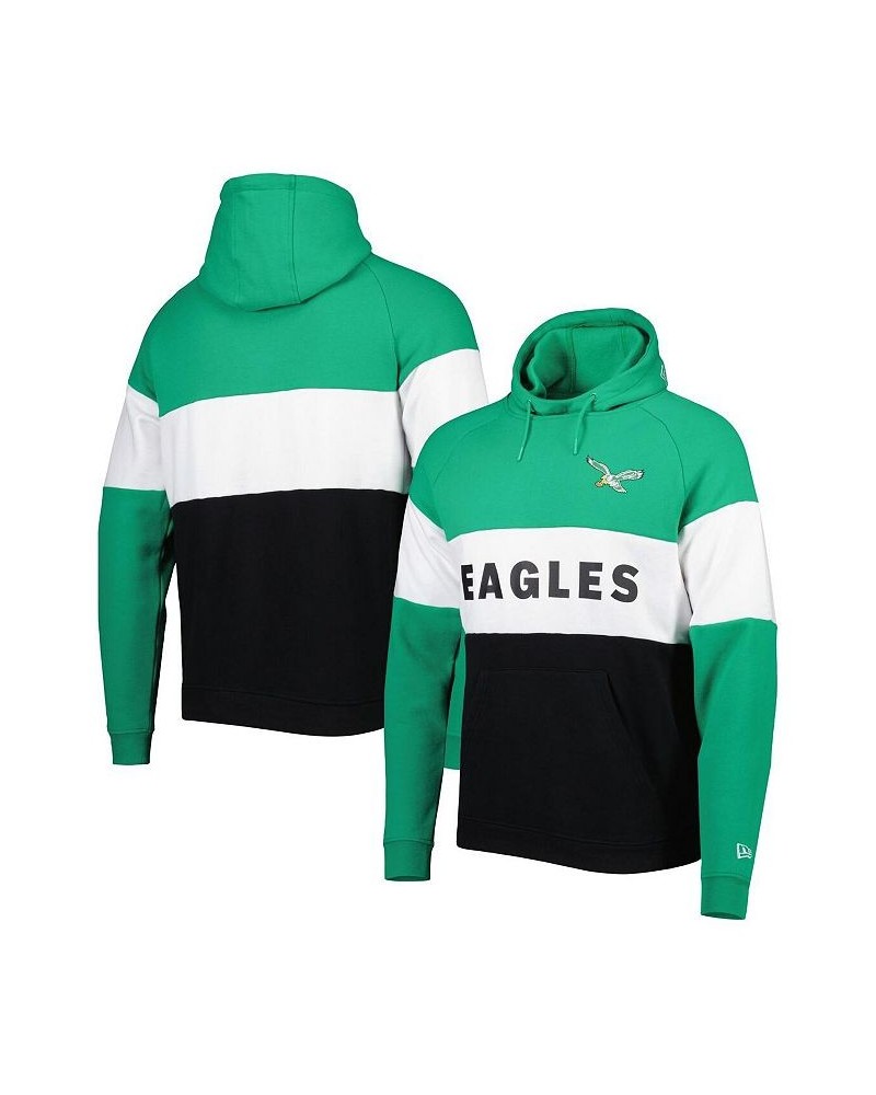 Men's Black and Kelly Green Philadelphia Eagles Colorblock Throwback Pullover Hoodie $45.04 Sweatshirt