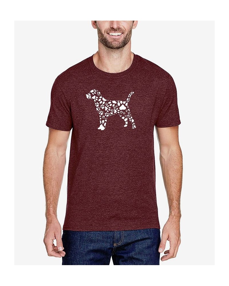 Men's Premium Blend Word Art Dog Paw Prints T-shirt Red $19.35 T-Shirts