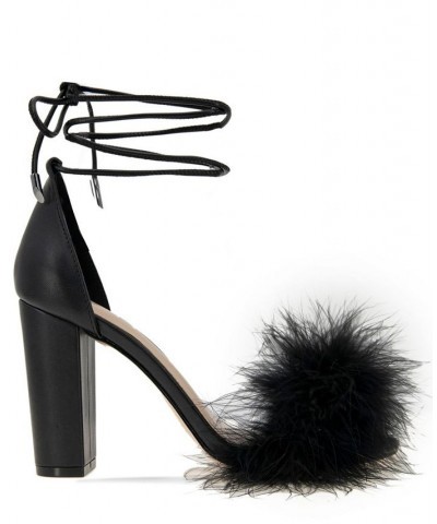 Women's Biny Faux Feathers Sandal Black $41.42 Shoes