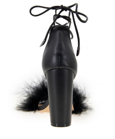 Women's Biny Faux Feathers Sandal Black $41.42 Shoes