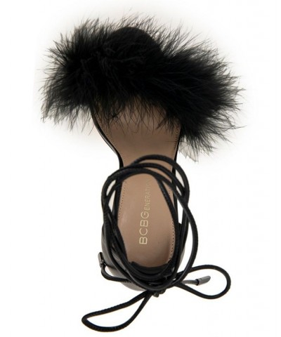 Women's Biny Faux Feathers Sandal Black $41.42 Shoes