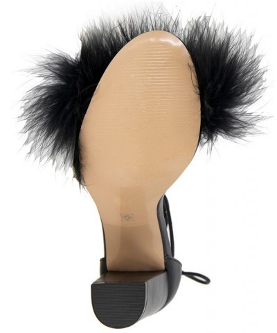 Women's Biny Faux Feathers Sandal Black $41.42 Shoes