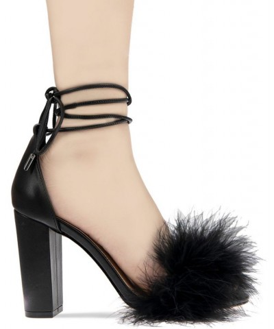 Women's Biny Faux Feathers Sandal Black $41.42 Shoes