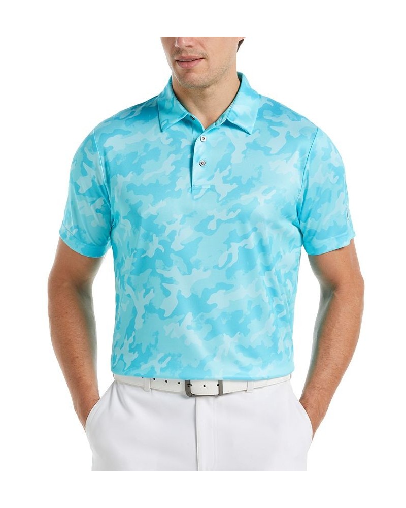 Men's Allover Camo Short Sleeve Golf Polo Shirt Blue $14.88 Polo Shirts