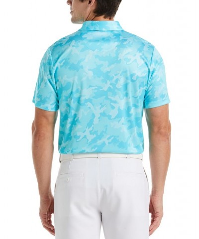 Men's Allover Camo Short Sleeve Golf Polo Shirt Blue $14.88 Polo Shirts