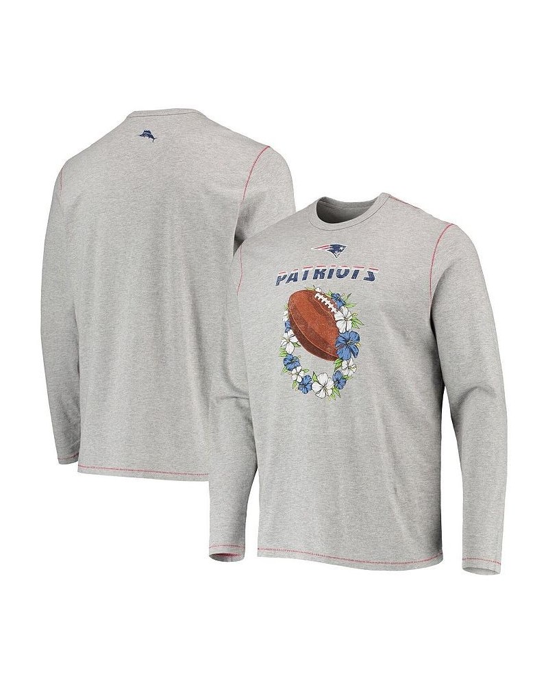 Men's Heather Gray New England Patriots Sport Lei Pass Long Sleeve T-shirt $45.04 T-Shirts