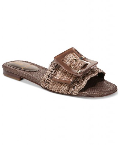 Women's Bambi Raffia Buckle Slide Sandals Brown $47.60 Shoes