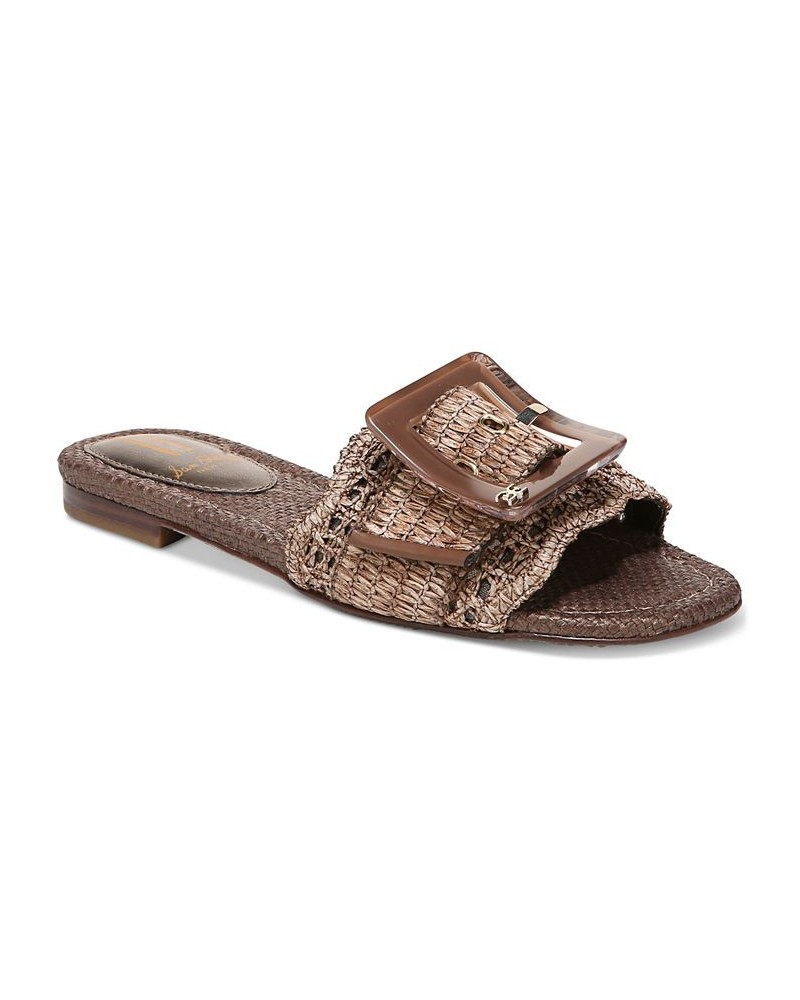 Women's Bambi Raffia Buckle Slide Sandals Brown $47.60 Shoes