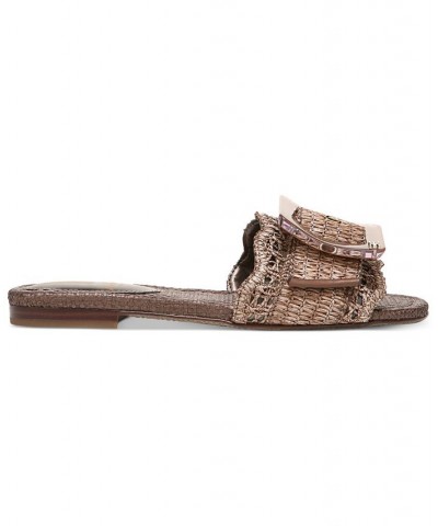 Women's Bambi Raffia Buckle Slide Sandals Brown $47.60 Shoes