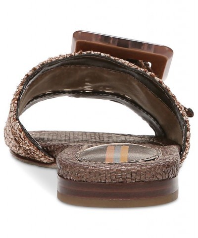 Women's Bambi Raffia Buckle Slide Sandals Brown $47.60 Shoes