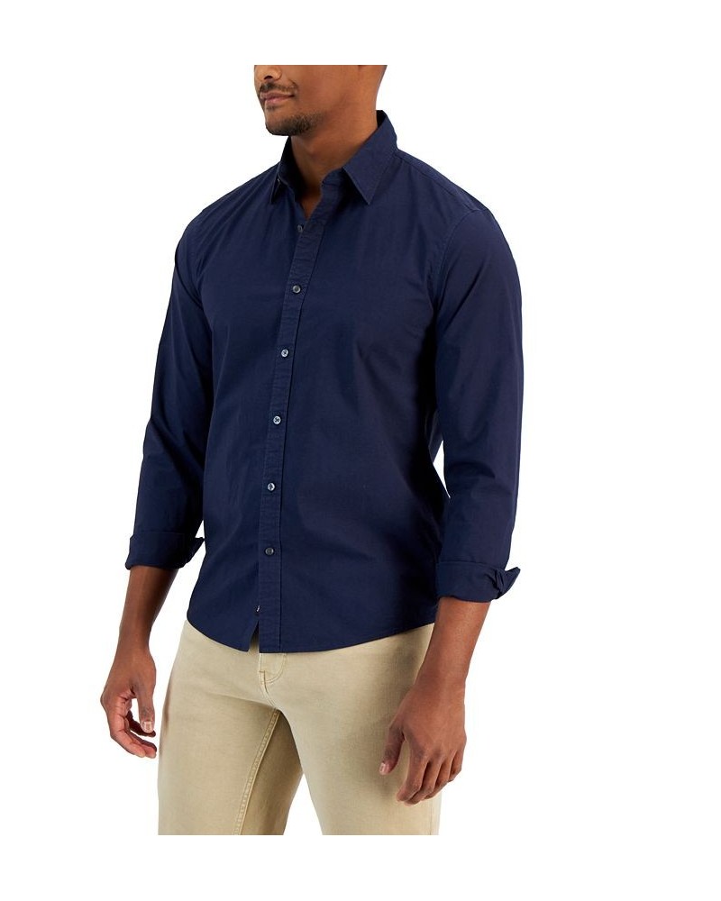 Men's Slim-Fit Solid Garment Dyed Long-Sleeve Button-Up Shirt Blue $37.74 Shirts