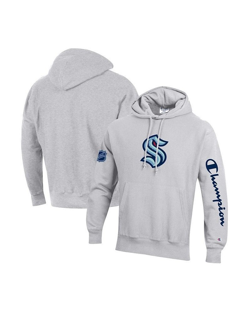 Men's Heathered Gray Seattle Kraken Reverse Weave Pullover Hoodie $32.90 Sweatshirt