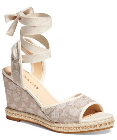 Women's Page Signature Ankle-Tie Wedge Sandals Tan/Beige $97.50 Shoes