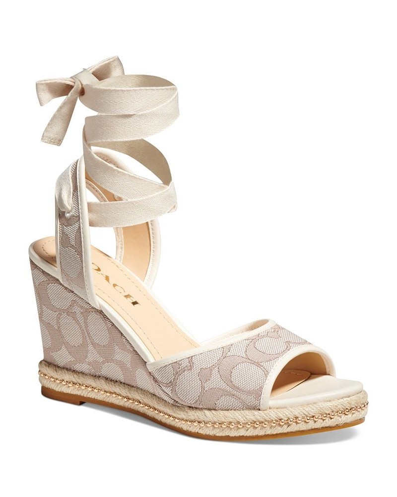 Women's Page Signature Ankle-Tie Wedge Sandals Tan/Beige $97.50 Shoes