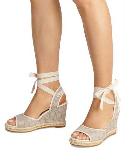 Women's Page Signature Ankle-Tie Wedge Sandals Tan/Beige $97.50 Shoes