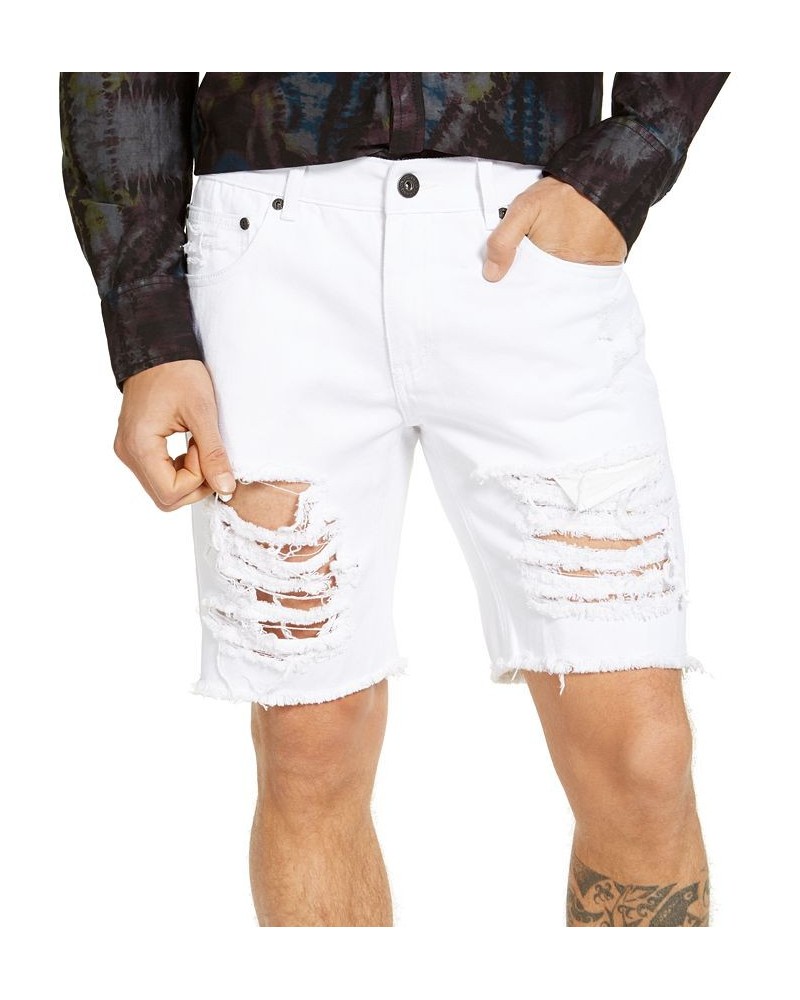 Men's White Ripped Denim Shorts White $18.42 Shorts