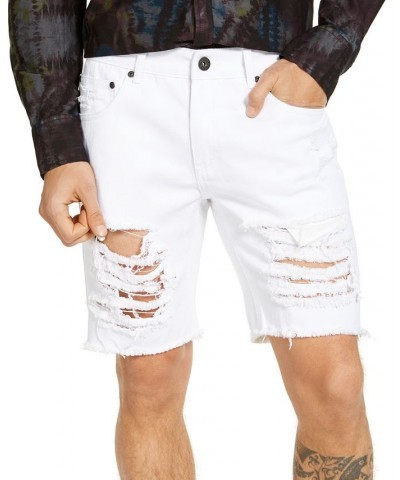 Men's White Ripped Denim Shorts White $18.42 Shorts