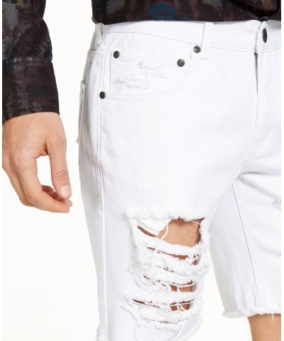 Men's White Ripped Denim Shorts White $18.42 Shorts