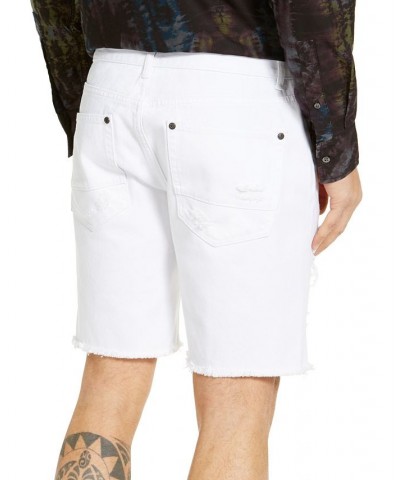 Men's White Ripped Denim Shorts White $18.42 Shorts