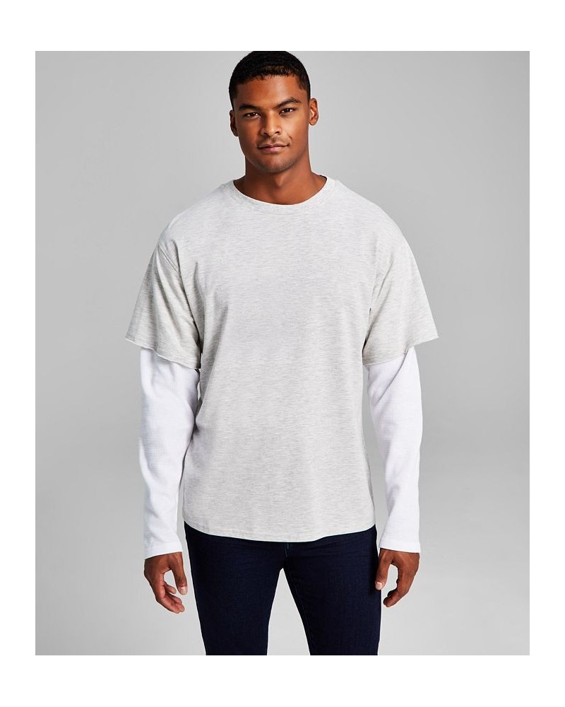 Men's Oversized-Fit Layered Contrast Long-Sleeve T-Shirt Gray $12.44 T-Shirts