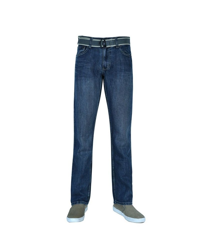 Men's Straight Leg Belted Jeans Blue $18.49 Jeans