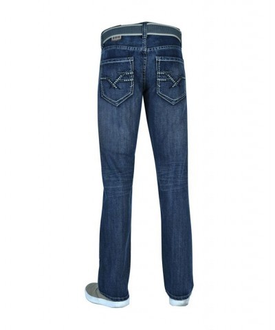 Men's Straight Leg Belted Jeans Blue $18.49 Jeans