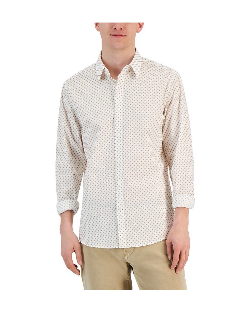 Men's Slim-Fit Stretch Crosshatch Geometric Print Long-Sleeve Button-Up Shirt White $23.60 Shirts