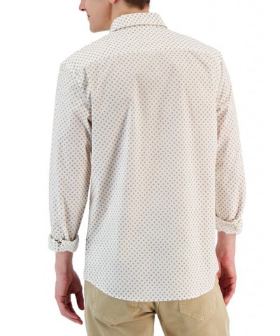 Men's Slim-Fit Stretch Crosshatch Geometric Print Long-Sleeve Button-Up Shirt White $23.60 Shirts