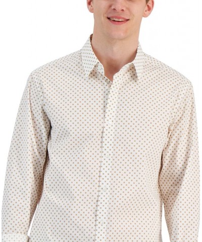 Men's Slim-Fit Stretch Crosshatch Geometric Print Long-Sleeve Button-Up Shirt White $23.60 Shirts