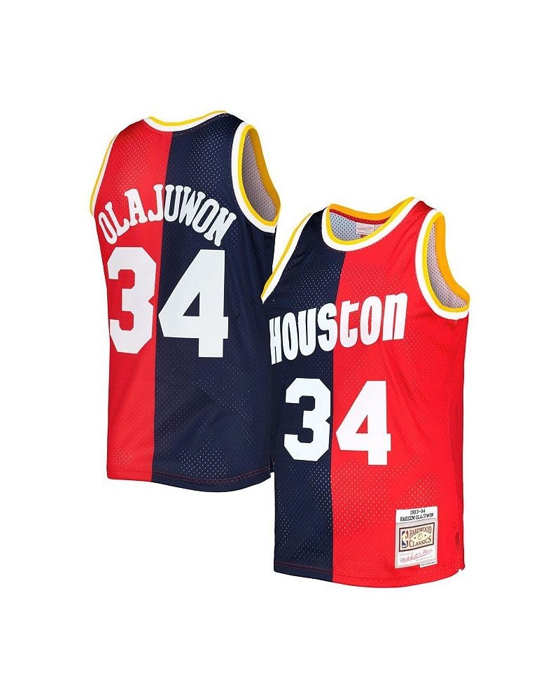 Men's Hakeem Olajuwon Navy, Red Houston Rockets Hardwood Classics 1993-94 Split Swingman Jersey $53.28 Jersey