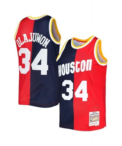 Men's Hakeem Olajuwon Navy, Red Houston Rockets Hardwood Classics 1993-94 Split Swingman Jersey $53.28 Jersey