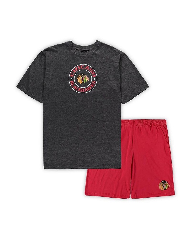 Men's Red, Heathered Charcoal Chicago Blackhawks Big and Tall T-shirt and Shorts Sleep Set $40.79 Pajama