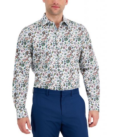 Men's Slim-Fit Performance Stretch Floral-Print Dress Shirt White $14.40 Dress Shirts