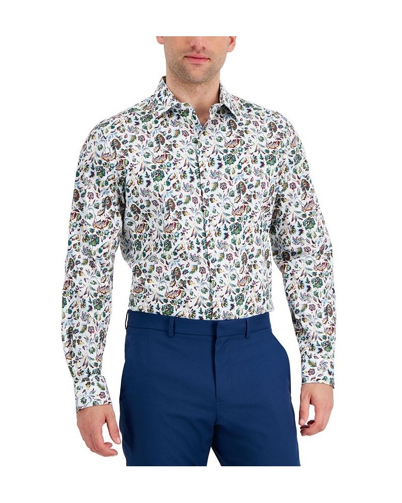 Men's Slim-Fit Performance Stretch Floral-Print Dress Shirt White $14.40 Dress Shirts