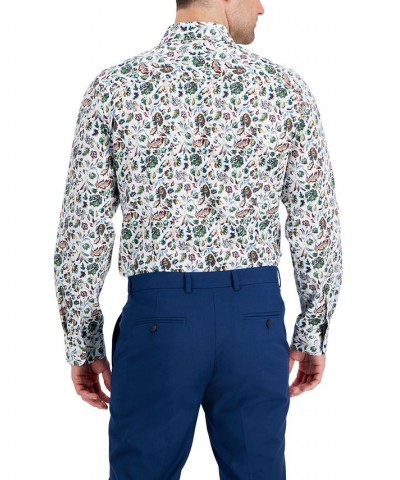 Men's Slim-Fit Performance Stretch Floral-Print Dress Shirt White $14.40 Dress Shirts