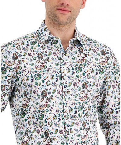 Men's Slim-Fit Performance Stretch Floral-Print Dress Shirt White $14.40 Dress Shirts