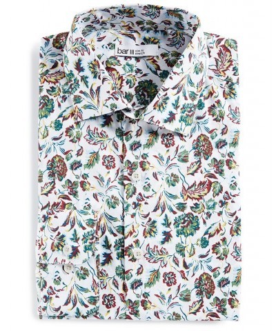 Men's Slim-Fit Performance Stretch Floral-Print Dress Shirt White $14.40 Dress Shirts